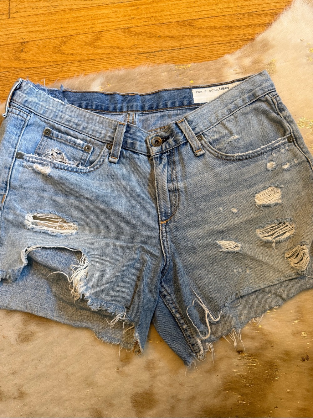 rag & bone Light Wash Distressed Denim Cutoff Shorts